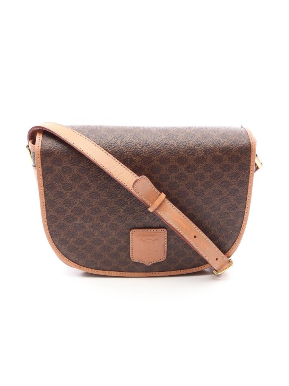 Celine Shoulder Bag Macadam Bag Dark Brown Beige Canvas Leather